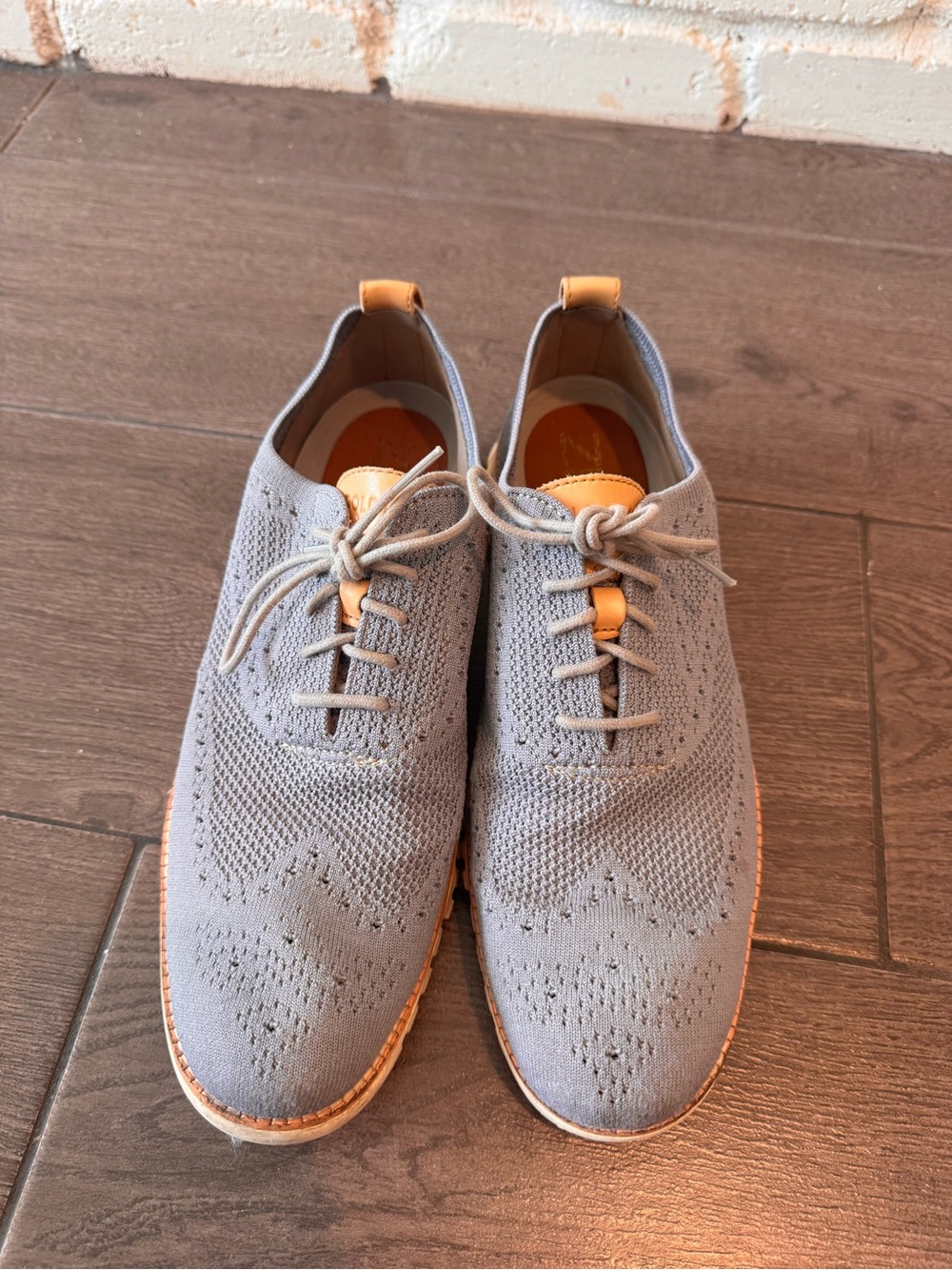 Cole Haan Light Gray Knit Oxfords with Tan Accents